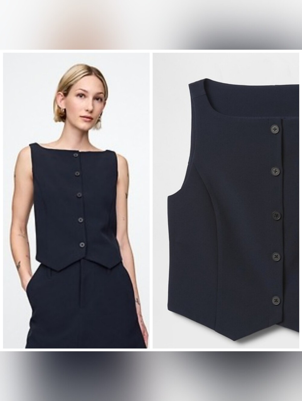 NWT GAP BiStretch Boatneck Crop Vest, Size Large, Navy